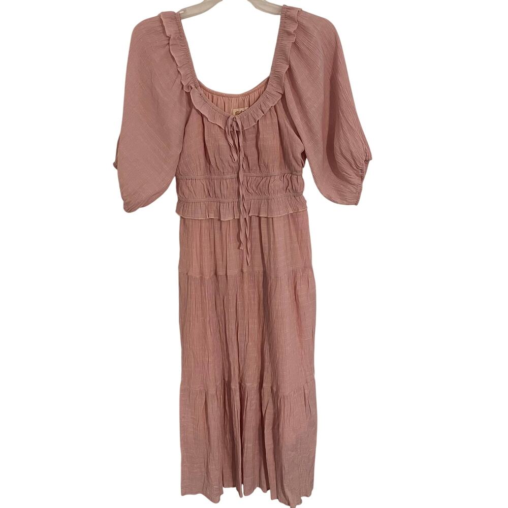 Listicle Maxi Dress Medium Pink Boho Cottagecore Prairie Ruffle Puff Sleeve - Picture 2 of 10